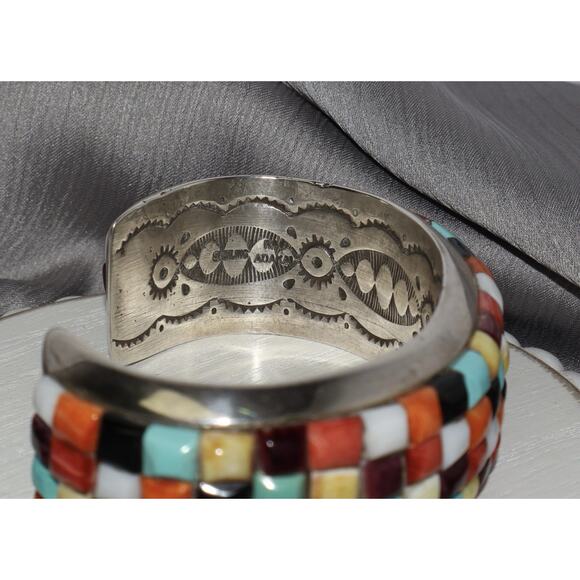 Navajo Ray Adakai 925 Multi-stone Cobblestone Mosaic Inaly Cuff 112.66G / 7.5in - Picture 8 of 9